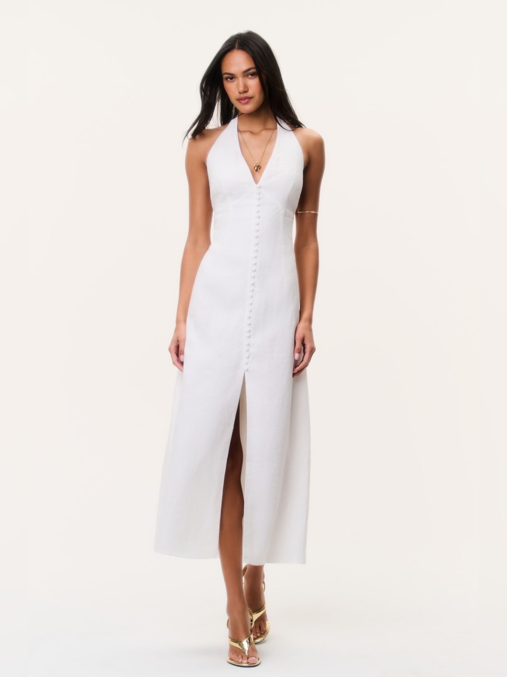 Loveshackfancy Lovis Linen Halter Maxi Dress In White, New With Tags, Never Worn